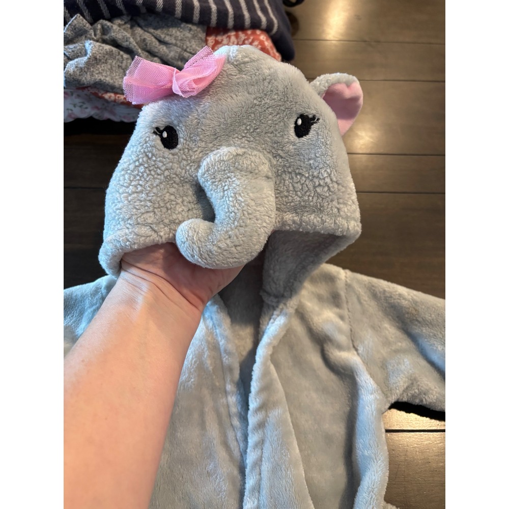Little Bitty Baby Elephant Hooded Fleece Robe Pink Bow 0-9M